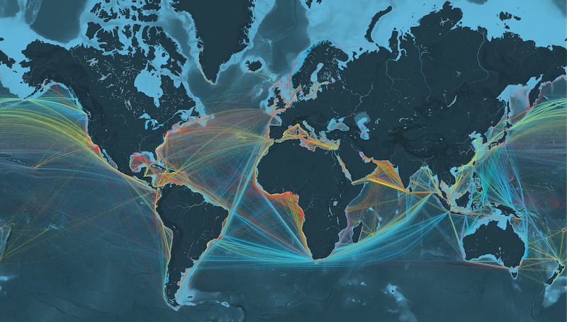 World map with shipping routes